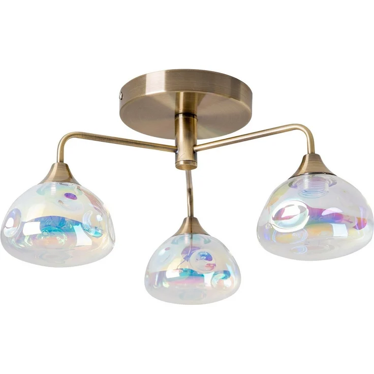 näve LED Deckenleuchte Varna, LED fest integriert, Warmweiß, 3 flg. irisierendes Glas incl. 3x6 LEDs warmweiß Gestell messing – Bild 5