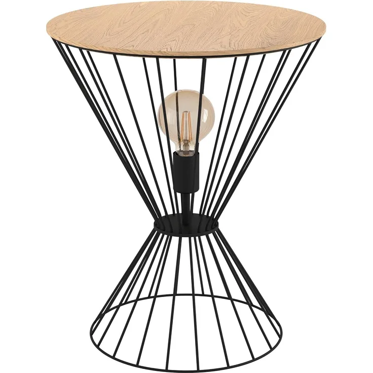 Eglo 99794 Tischleuchte DESIERTO E27 1X40W Stahl, Holz schwarz, braun H:54cm Ø45cm mit Fußtrittschalter