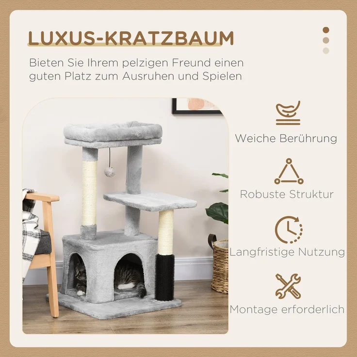 Kratzbaum mit waschbarem Katzenbett, Katzenbaum mit Katzentoilette, Spielzeug, Hellgrau, 48x48x85cm--Hellgrau--48x48x80cm--YOUDENOVA – Bild 4