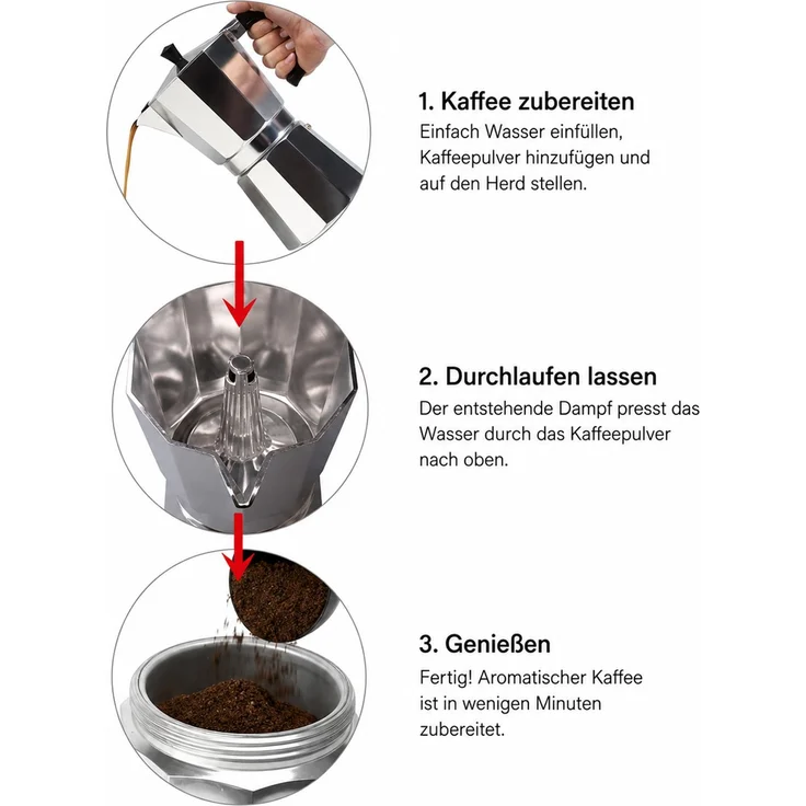Espressokocher 330 ml aus Aluminium – Mokkakanne für 6 Tassen Espresso – Bild 3