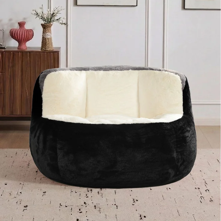 DESVIAE Sitzsack Mehrfarbig aus Kunstfell – 56x45x31 cm – Schaumstofffüllung, rutschfeste Unterseite – Bild 2