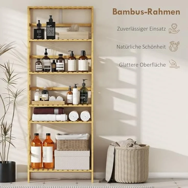 HOMCOM Standregal 6-Etagen-Design, 6-stöckiges Bücherregal 1-tlg, höhenverstellbare Regalböden, Naturholz – Bild 5