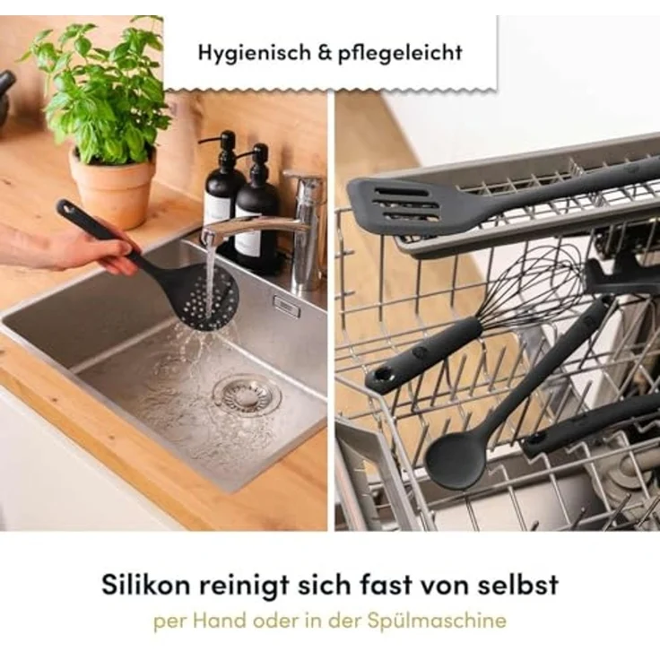 Hoffmann Germany Schaumlöffel Sieblöffel Silikon Edelstahl 32 cm anthrazit, Knödel, Ravioli, Gnocchi, kratzerfrei, spülmaschinengeeignet – Bild 5