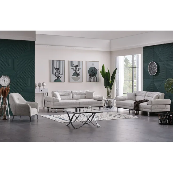 Sitzgruppe/Sofa Set - Wohnzimmergarnitur "Cosmos" 3+3+1-Hellgrau