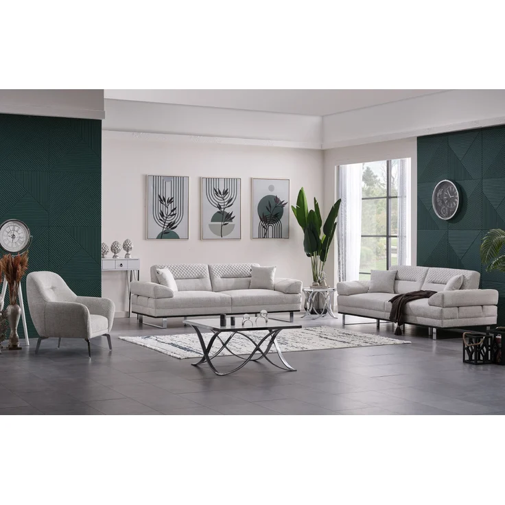 Sitzgruppe/Sofa Set - Wohnzimmergarnitur "Cosmos" 3+3+1-Hellgrau – Bild 1