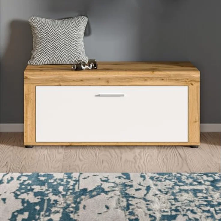 xonox. home Garderobe Jam X8BK6631 Sitzbank Bank in Wotan Eiche Nb, weiß, ca. 100 x 44 x 35 cm – Bild 7