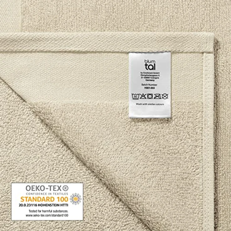 Blumtal Saunatuch, Rechteckig 80x200 cm, Beige, Frottier, 100% Baumwolle, schadstoffgeprüft, 2er Set – Bild 7