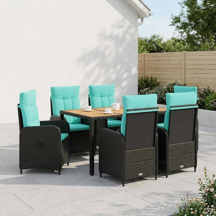 vidaXL Outdoortisch-Set 7 stk. Black and Turquoise 150 x 90 x 75 cm 3422273 – Bild 1