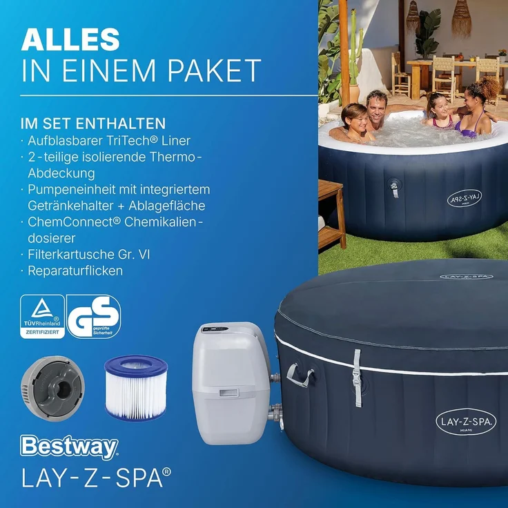 Bestway 6001C LAY-Z-SPA Energiespar Whirlpool Miami AirJet für 4 Personen Ø 180 x 66 cm, Dunkelblau – Bild 9