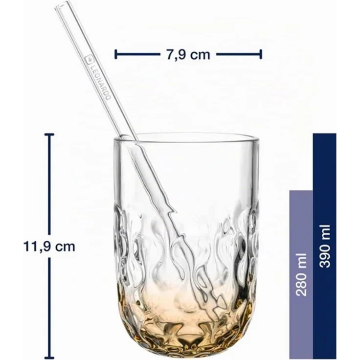Leonardo GOCCE Caramel Macchiato Glas (2) 390 ml mit Glastrinkhalm 2er Set – Bild 3