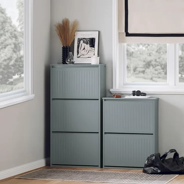 SoBuy Schuhschrank, Grau, 3-klappige Schuhaufbewahrung aus MDF, 61x120x26 cm, belastbar bis 26 kg – Bild 4