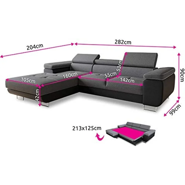 Ecksofa Divo mit Schlaffunktion, Bettkasten und einstellbare Kopfstützen (Dunkelblau (Kronos 09), Ecksofa Rechts) – Bild 3
