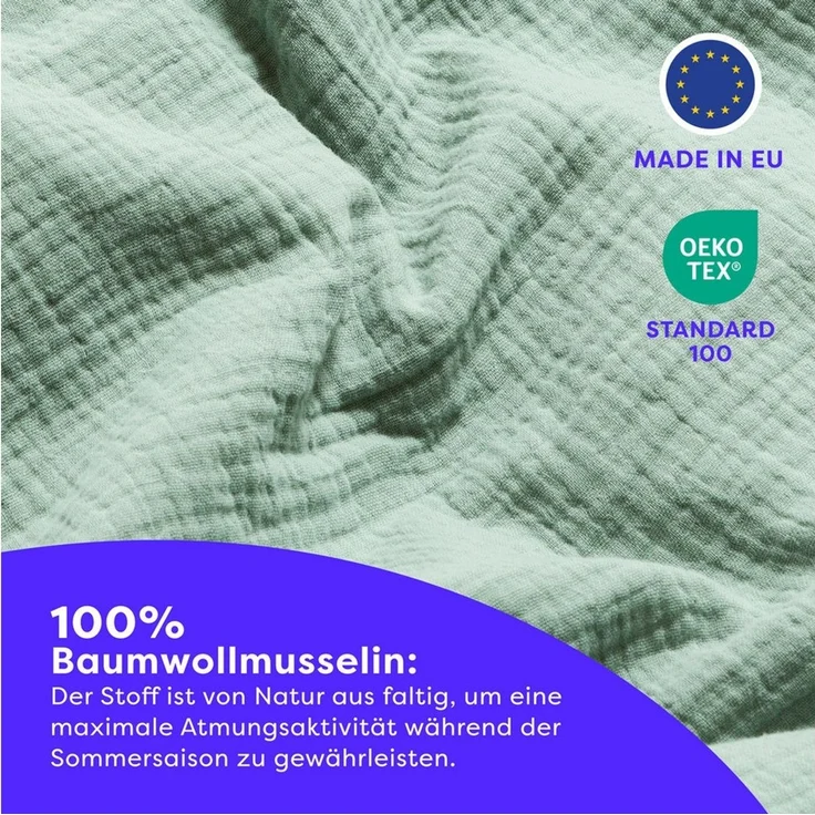 Wolkenfeld Kissenbezug Wolkenfeld Musselin Kissenbezug 40x80 - 80x80 cm mit Reißverschluss, (1 Stück), aus 100% Baumwolle – Weich, Atmungsaktiv & Hautfreundlich – Bild 3