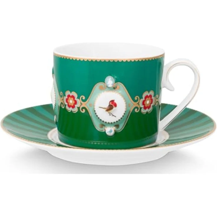PiP Studio Tasse Love Birds Medallion Emerald-Green Tasse mit Untertasse 0,2l Set2, Porzellan – Bild 3
