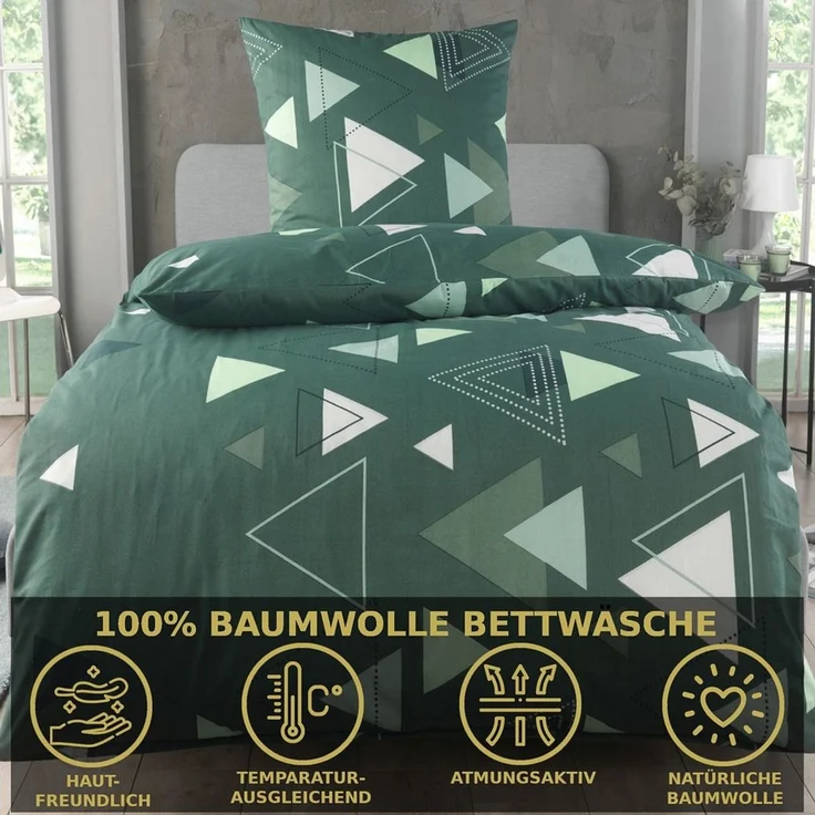 Malika Bettwäsche 135x200 + 80x80 cm atmungsaktiver Baummwoll Renforce Bettbezug, Renforce Baumwolle, 2 teilig, Für Allergiker geeignet, pflegeleicht, angenehm weicher Stoff – Bild 2