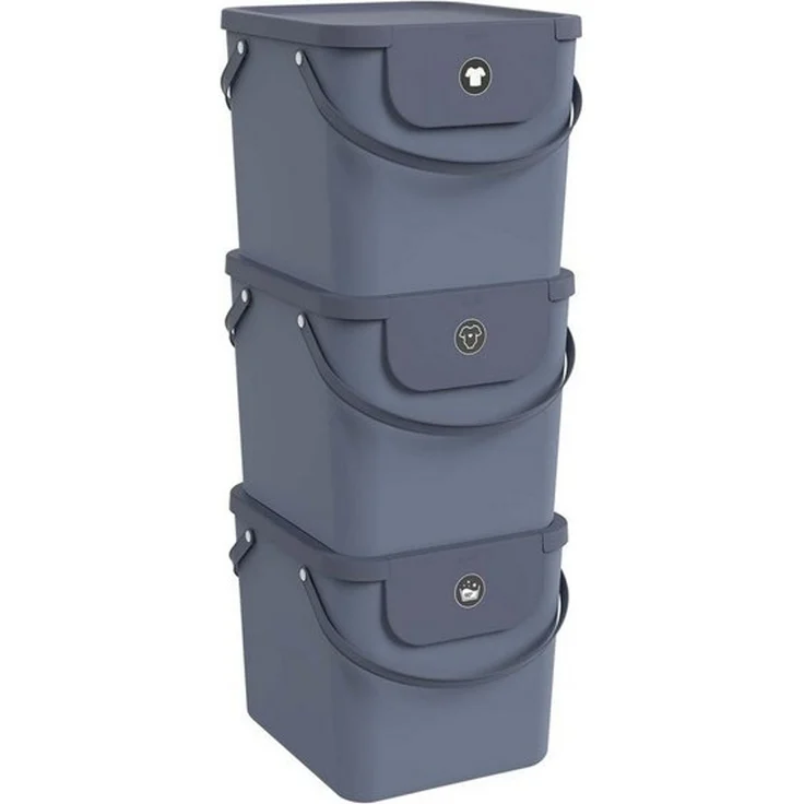 ROTHO Wäschekorb Albula 3er-Set Wäschesammler 40l mit Deckel, Kunststoff (PP recycelt) (Wäschesortiersystem, 3er-Set), Aus rezykliertem Kunststoff – Bild 4