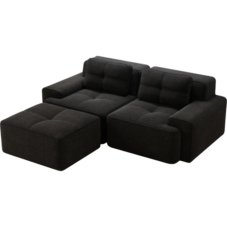 Boneless Modulsofa,Modernes L-förmiges Modulsofa für Wohnzimmer mit Tiefem Sitz bequemes Corduroy-Cloud-Sofa mit Ottoman Getuftetes Zweisitzer-Schlafsofa,Corduroy,Schwarz, – Bild 4