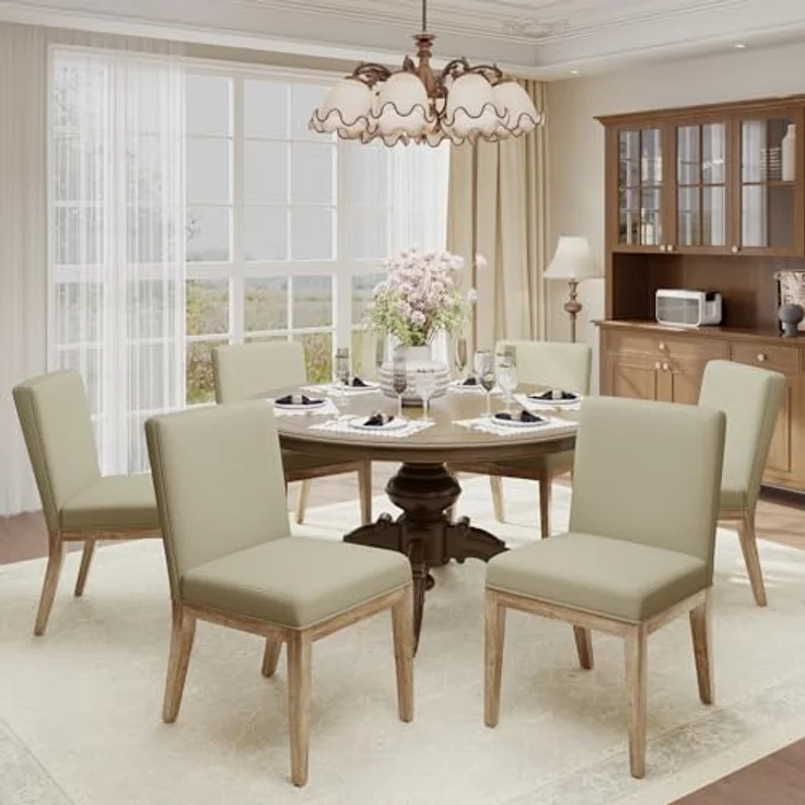 COLAMY Esszimmerstühle 6er Set, Moderne Esszimmerstühle mit Stoffbezug, Küchenstühle im Landhausstil für Restaurant und Wohnzimmer, Khaki – Bild 2