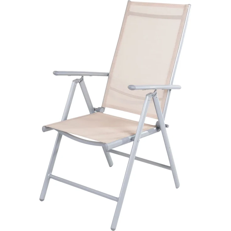 Garten Klappstuhl Gartenstuhl Hochlehner Alu Textilen Silbergrau/Beige – Bild 5