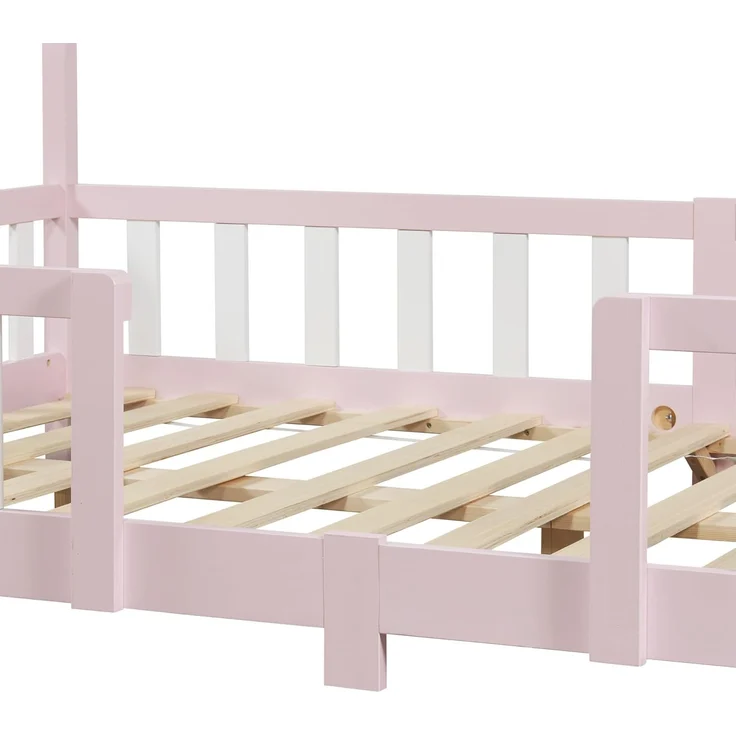 Kinderbett Treviolo 140x200 cm mit Kaltschaummatratze und Gitter Rosa / Weiß [en. casa] – Bild 6