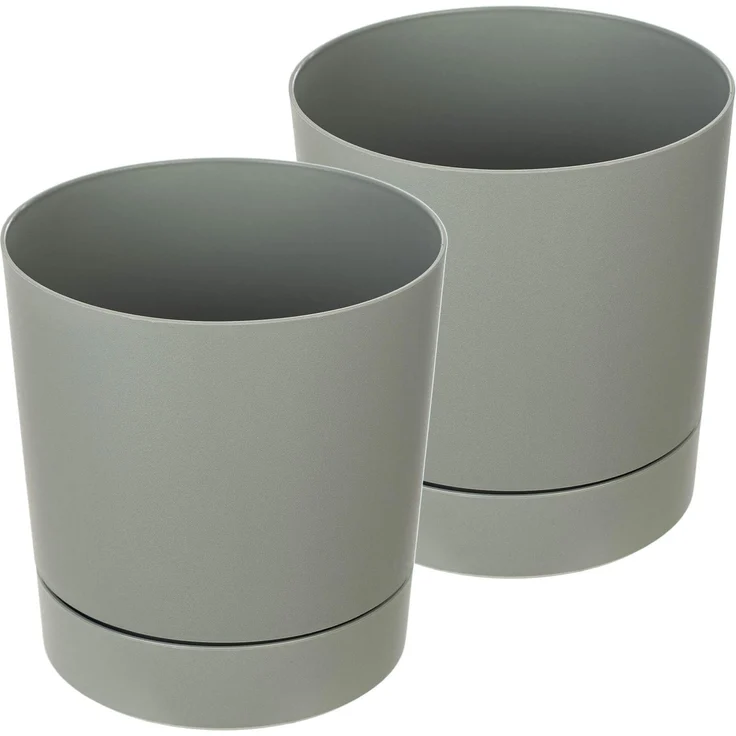 KADAX AURA 200 Recycling-Blumentopf mit Untersetzer, graugrün, 2er-Pack – Bild 3