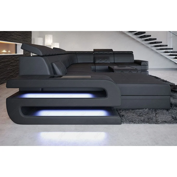 Sofa Dreams - XXL Wohnlandschaft Bologna aus Leder – Luxuriös - Ledermix - schwarz - Links – Bild 4