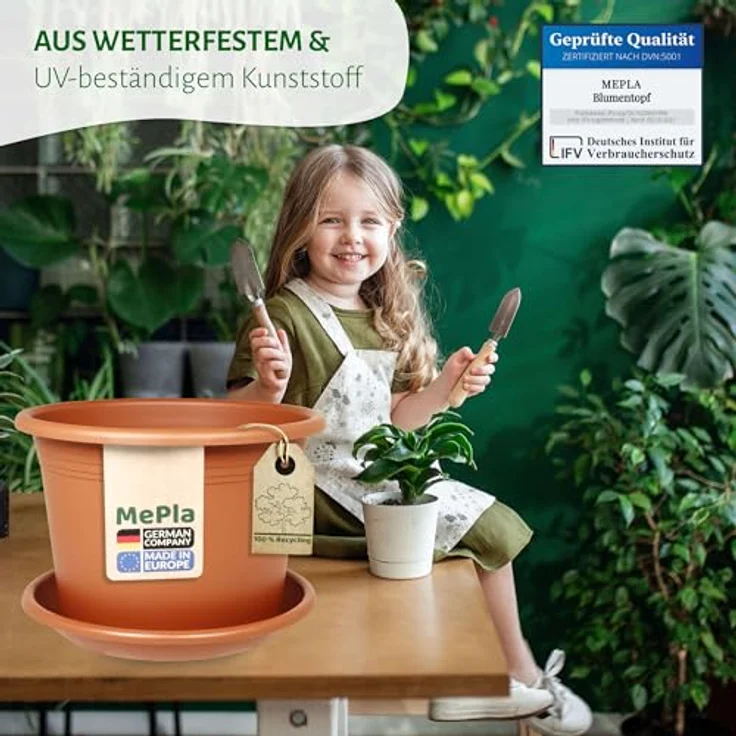 Heimwerkercenter Pflanzkübel MePla Blumentopf Cylindro ø15cm, Untersetzer ø14cm Terra, Kunstoff – Bild 6
