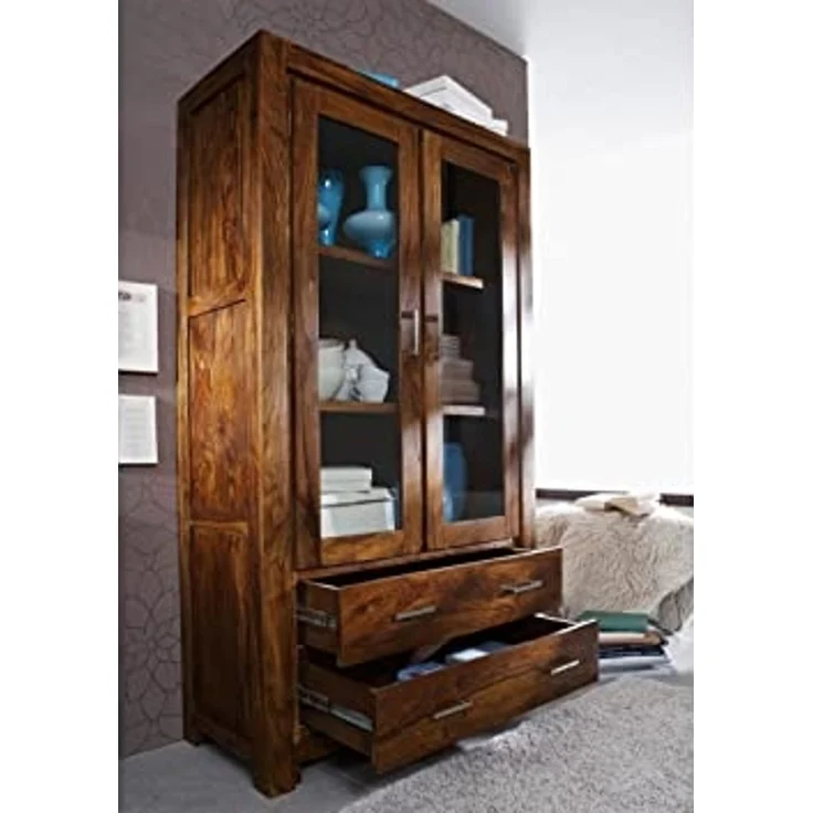 Massivmoebel24 Standvitrine (Vitrine Sheesham 100x45x180 life honey lackiert METRO LIFE #101) – Bild 5
