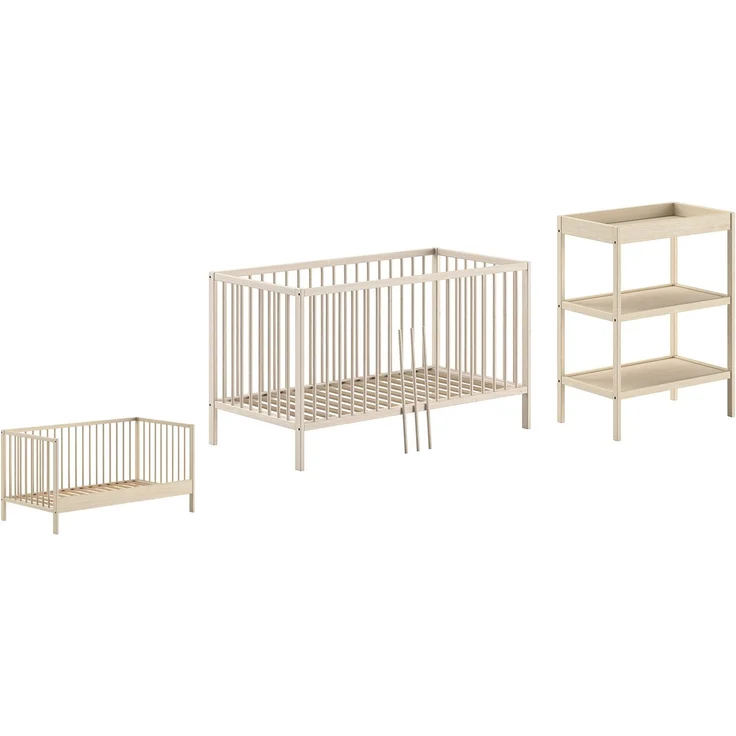 DINO Baby-/Junior Set best. aus Baby/Juniorbett und Wickelregal, Buche massiv natur lackiert – Bild 3