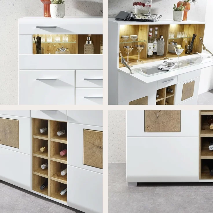 Kommode Barschrank Theke Sideboard Getränke ca. 120 x 129 x 37 cm FUN PLUS Weiß/Eiche Altholz Nb. – Bild 8
