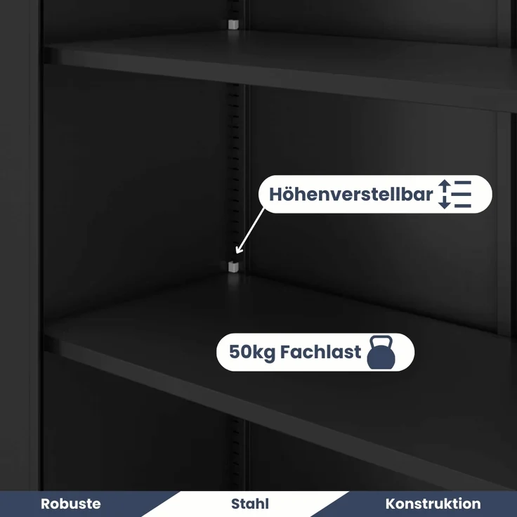 MegaDeal 4x Aktenschrank abschließbar KADO - 5 Ebenen verstellbar, Flügeltüren | Metallschrank Werkstatt Mehrzweckschrank Büroschrank aus Stahl Werkzeugschrank, 185x90x40cm Schwarz – Bild 4
