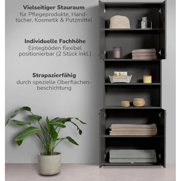 mokebo Hochschrank Der Kapitän (mit 5 Einlegeböden) hoher Badschrank oder Badezimmerschrank Schwarz-Anthrazit – Bild 4