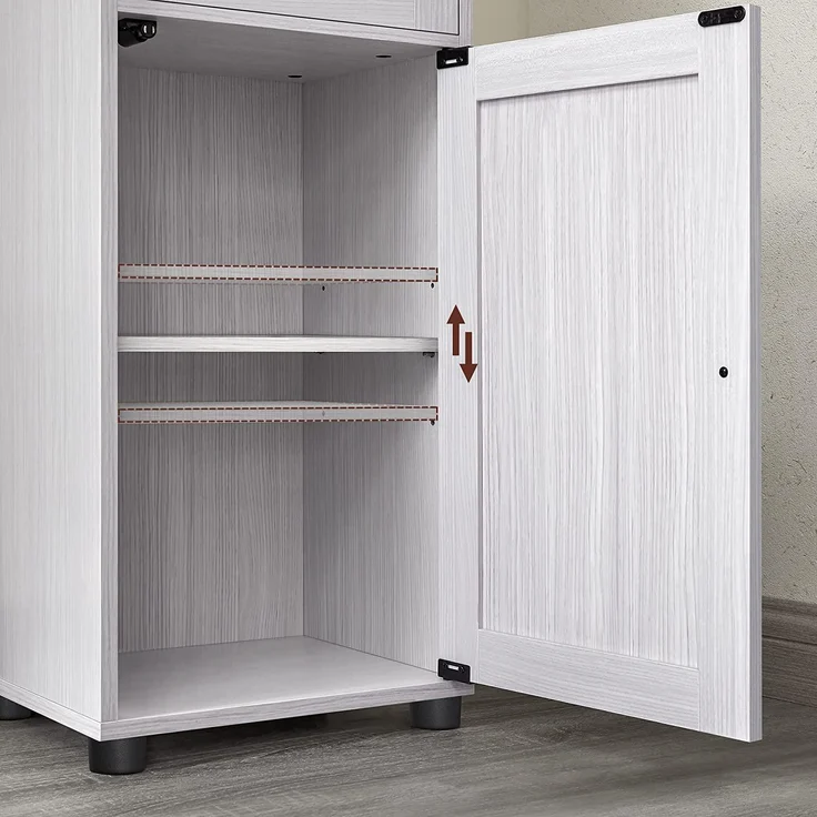 VASAGLE Badezimmerschrank, Badschrank, Hochschrank, offenes Fach, Glastür, schmal Badezimmermöbel, Badmöbel mit Füßen, höhenverstellbare Ablagen, 40x30x165 cm, hellgrau mit Holzmaserung BBK163T44 – Bild 7