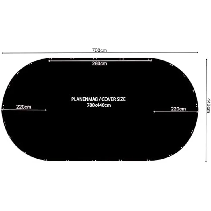 QUICK STAR Solarplane Pool Oval Planenmaß 700x440 cm für Pools 625x360 cm Winterabdeckplane Poolabdeckung 200g/m³ Schwarz – Bild 2