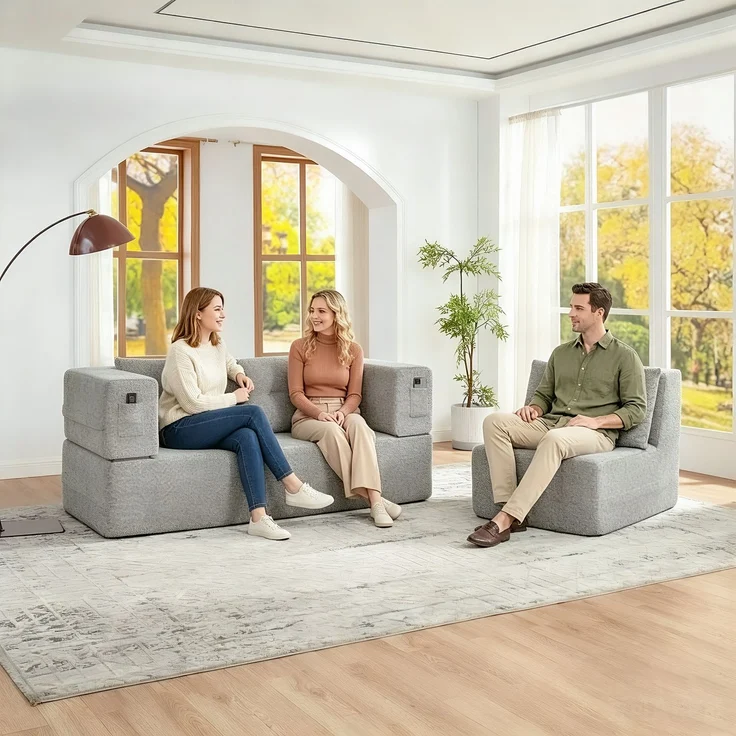 ZUBALIYA SchlafSofa mit breiten Armlehnen, modular aufgebaut, ohne aufwendige Montage, für Wohnzimmer und Apartments, Dunkelgrau – Bild 16