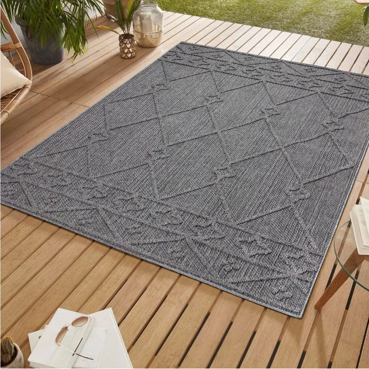 SIMPEX24 Outdoorteppich Berber Design, Läufer, Höhe: 8 mm, In & Outdoor Teppich Grau Berber Design für Küchen Balkon Terrasse
