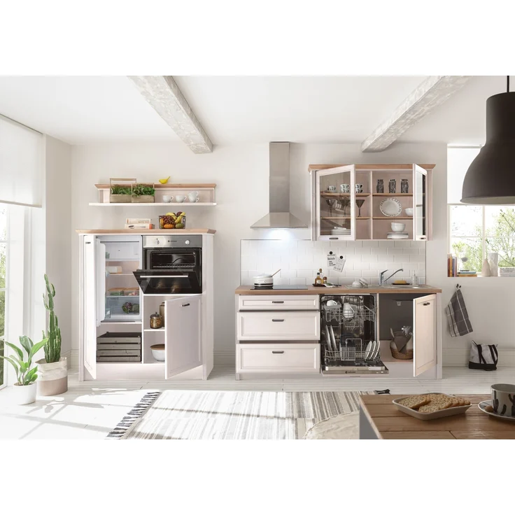 JASMIN Moderne Küchenzeile ohne Elektrogeräte in heller Pinie, Artisan Eiche Optik - Geräumige Einbauküche im Landhausstil - 344 x 228 x 60 cm (B/H/T) – Bild 3