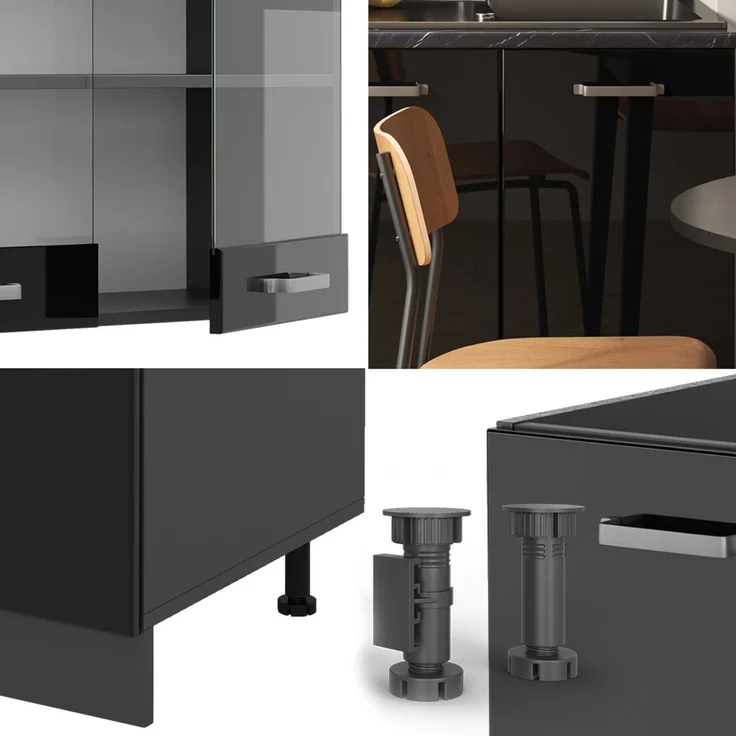 Singleküche R-Line Schwarz Hochglanz/Anthrazit 140 cm ohne Arbeitsplatte Vicco – Bild 5