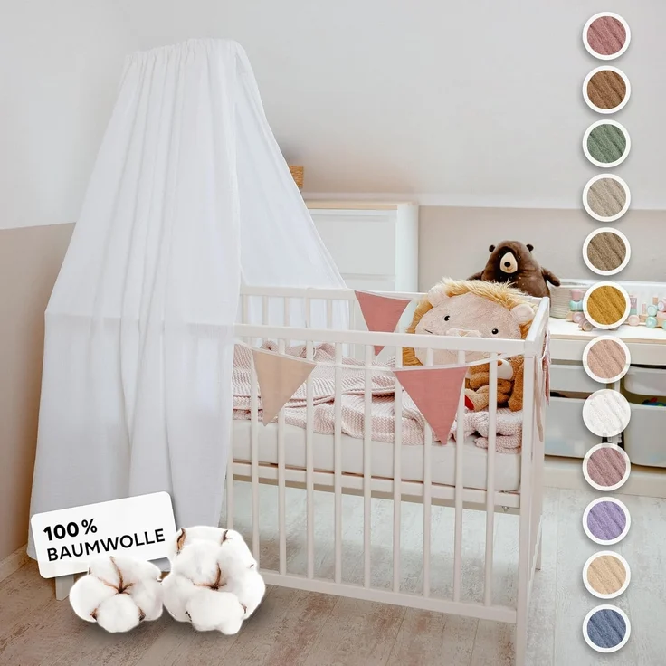 lilimaus Betthimmel Handgefertigter Musselin Betthimmel aus 100% Baumwolle für Babybett, Stoffhimmel für Babybett-Deko im Kinderzimmer und Spielzimmer – Bild 1