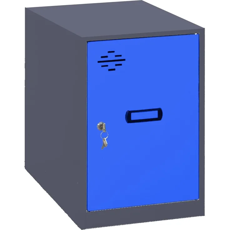 Simon Rack Simonlocker Kommode, klein, 475 x 300 x 500 mm, Amario aus Metall, mit Schlüssel, Anthrazit/Blau