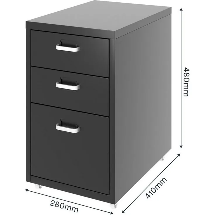 FLEXISPOT Container Rollcontainer für Ihr Büro&Home-Office, 28 x 48 x 41 cm (mobiler Aktenschrank mit 3 Schubladen, mit Rollen, Büroschrank)