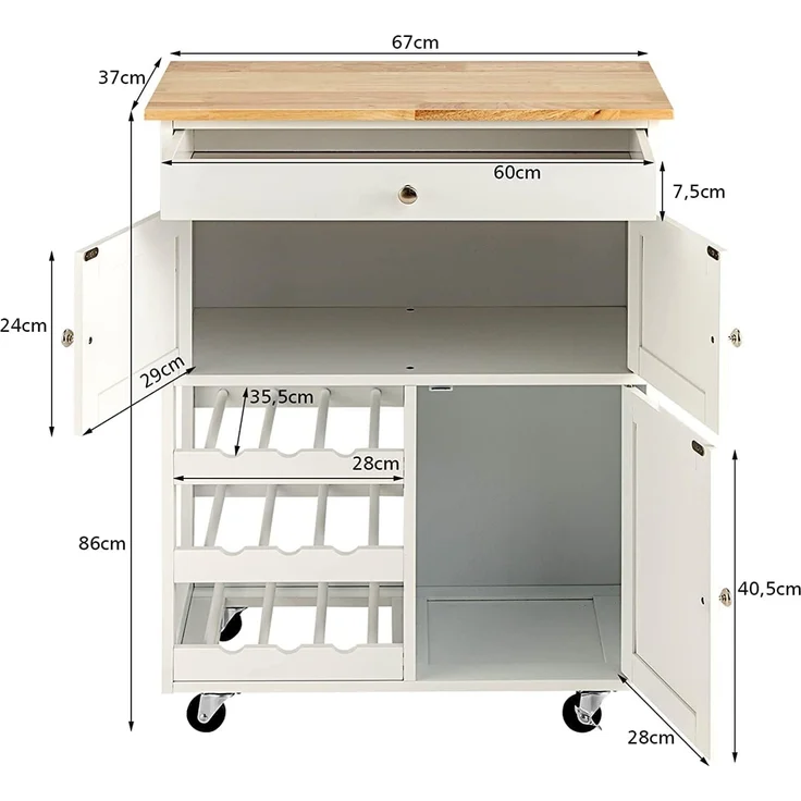 COSTWAY Servierwagen Küchenschrank Küchenwagen Küchentrolley Beistellwagen Küchenregal Rollwagen Weinregal Weinschrank Holz weiss – Bild 7