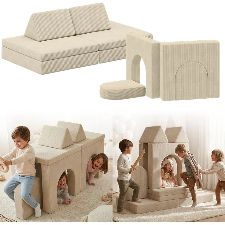 Bellabino 'Nile' Spielsofa mit Toren, 8-tlg, Cord, beige, faltbare Kindercouch, abnehmbarer & waschbarer Bezug, Kindersofa aus Schaumstoff, Oeko-Tex zertifiziert – Bild 1