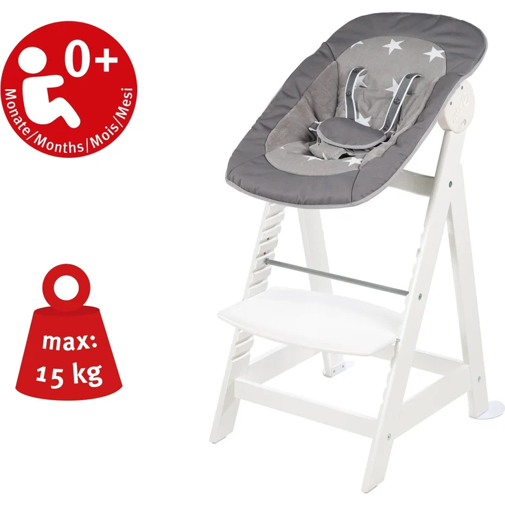 roba Treppenhochstuhl 'Born Up' - Set 2 in 1 - 'Little Stars' - mit Liegefunktion - ab Geburt - Weiß – Bild 8