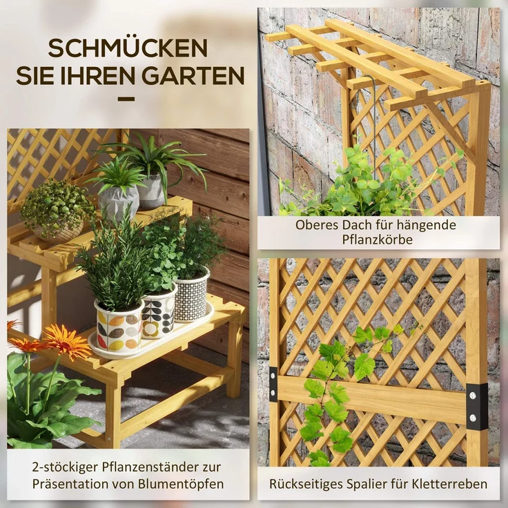 Outsunny Pflanzenständer, Tannenholz, Gelb, 60L x 50B x 166H cm – Bild 4