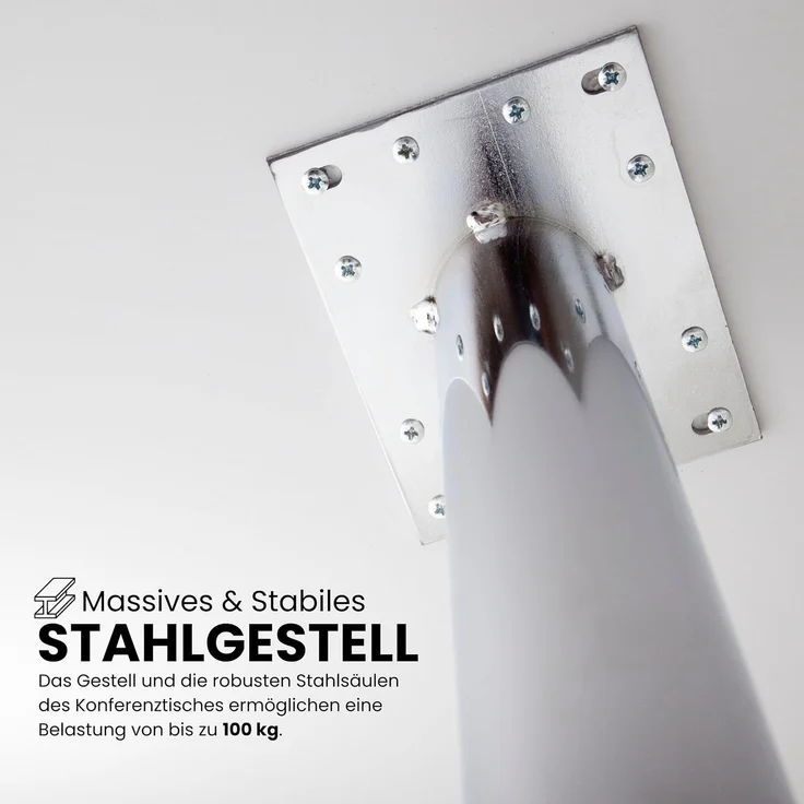 bümö Konferenztisch oval 400x130 cm in grau, Tischfüße in Weiß - Großer Besprechungstisch, Meetingtisch für 14 Personen, XXL-Tisch für Konferenzraum, Meeting & Besprechungsraum, KT40C-5-W – Bild 5