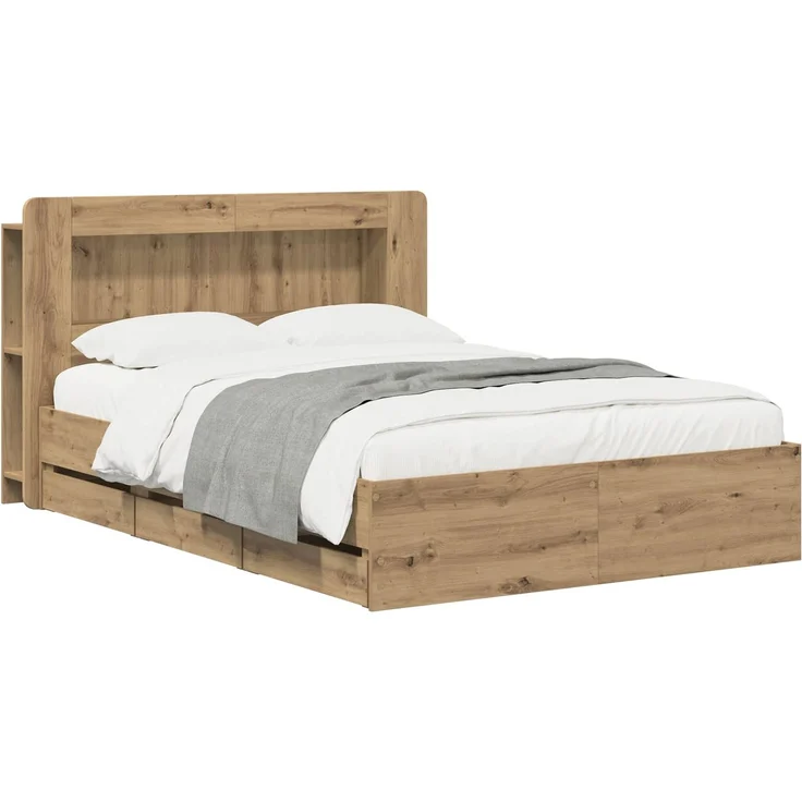 vidaXL Bettgestell mit Stauraum und Kopfteil Artisan-Eiche 3445807 – Bild 1