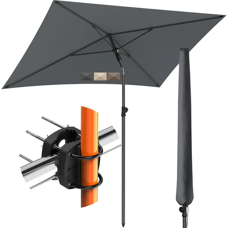 4smile Sonnenschirm Balkon SunnyShade Plus, Sonnnenschutz Balkon SET 3-in-1, Anthrazit - UV50+ Sonnenschirm rechteckig 200x125 cm + Sonnenschirmhalter Balkongeländer + Sonnenschirmhülle
