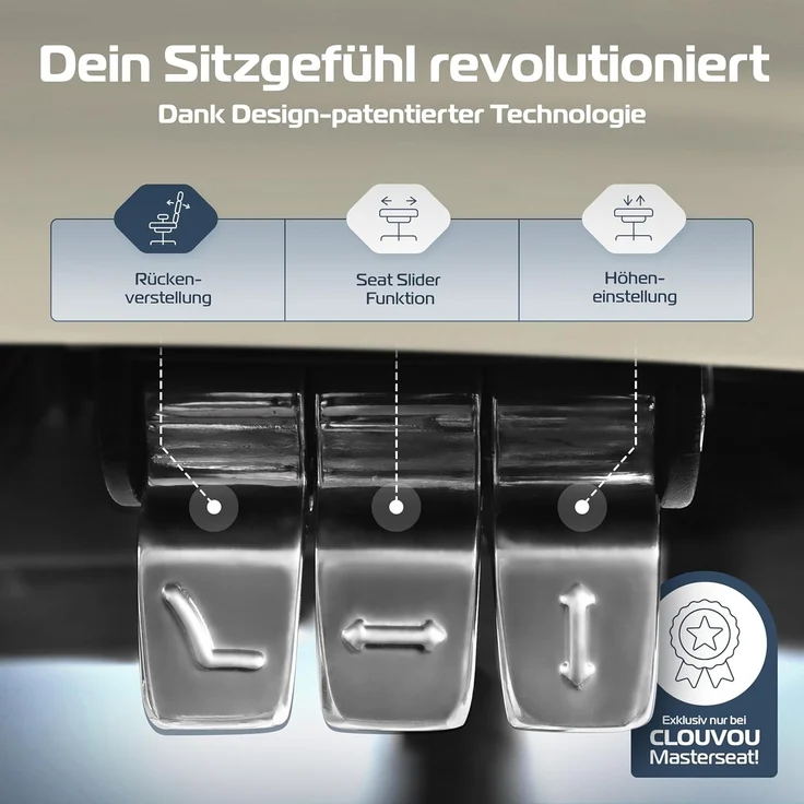 CLOUVOU MasterSeat Bürostuhl Ergonomisch [TESTSIEGER] Schreibtischstuhl 100% individuell einstellbar | Büro Stuhl & Gaming Stuhl | Computerstuhl Home Office Chair Ergonomic | Drehstuhl 150 kg – Bild 3