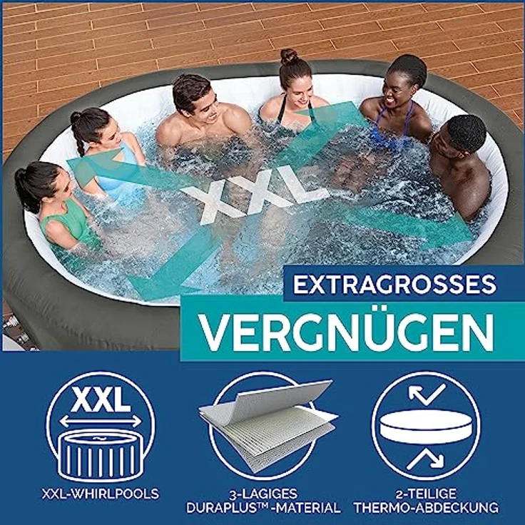 Bestway LAY-Z-SPA XXL WLAN-Whirlpool Mauritius AirJet, oval 270 x 180 x 71 cm, für bis zu 7 Personen, Holz-Optik, mit App-Steuerung und 180 AirJet-Düsen – Bild 3